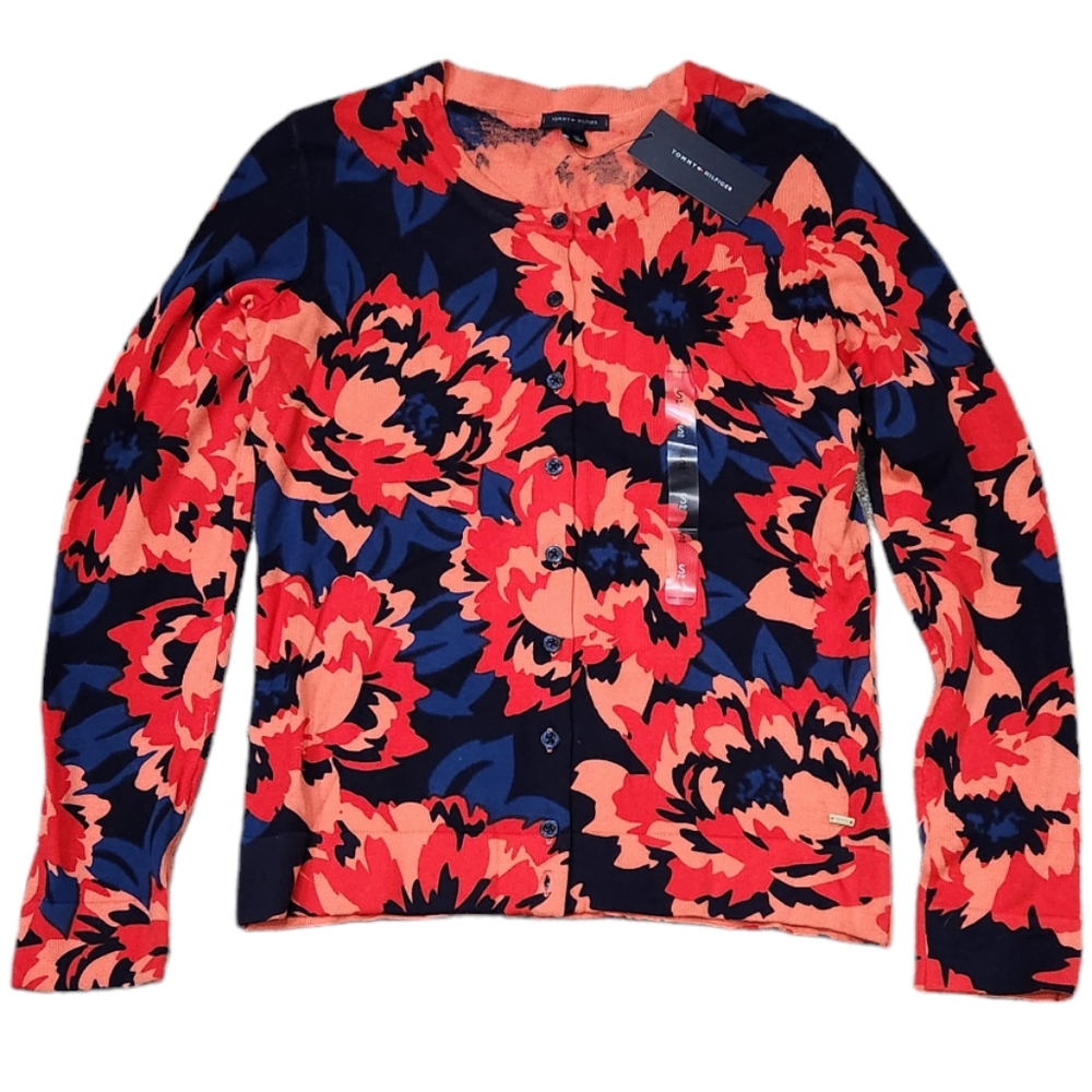 Tommy Hilfiger Cotton Button Down Floral Colorful Y2K Long Sleeve Cardigan S/P